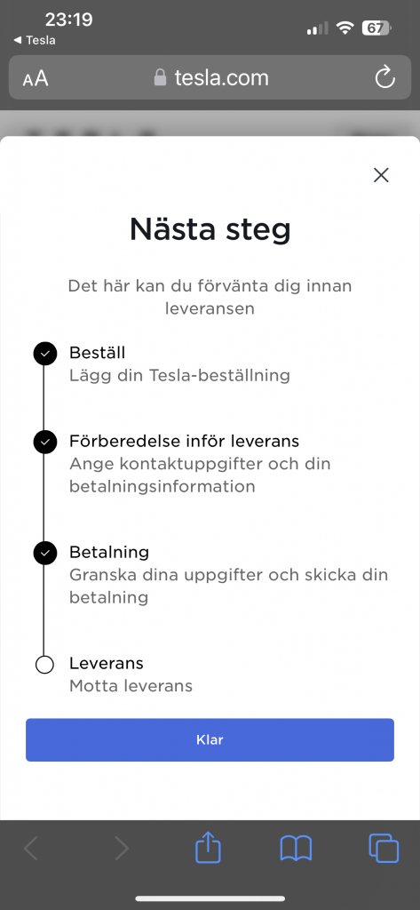 Besked att nästa steg är Leverans